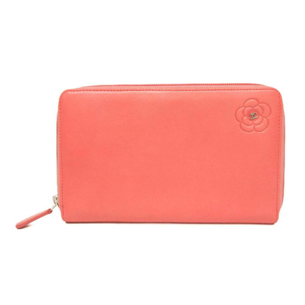 Chanel Camellia Zip Around Organizer Leather Long